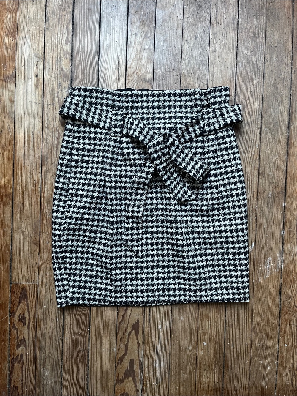 Houndstooth Tie-Waist Skirt - Black & White